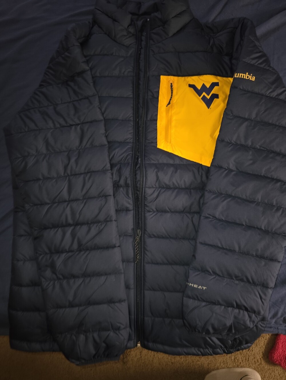 West Virginia Mountaineers Jacket Mens Large Blue Gold NCAA Columbia Omni Heat